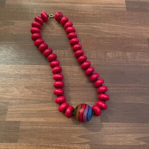 Bold Red Wood? Beaded Necklace